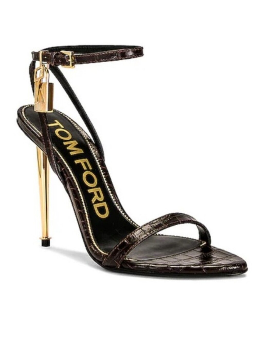NEW TOM FORD PADLOCK POINTY NAKED PYTHON-EMBOSSED SANDALS SIZE 37